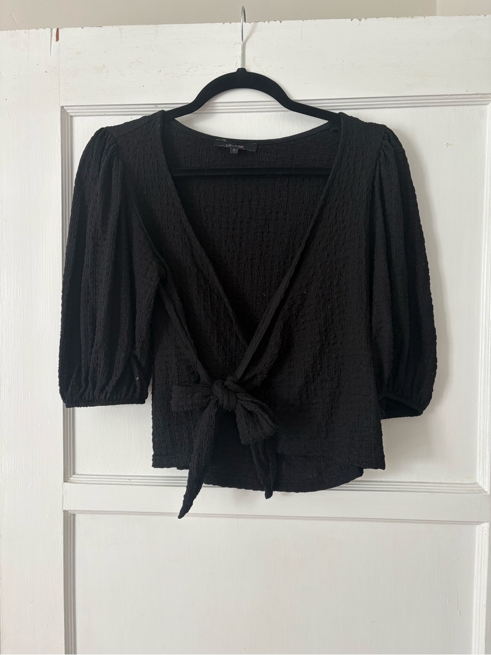 Black Wrap Puff Sleeve Top